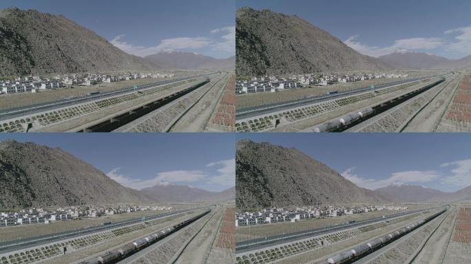 火车跟随航拍西藏山区