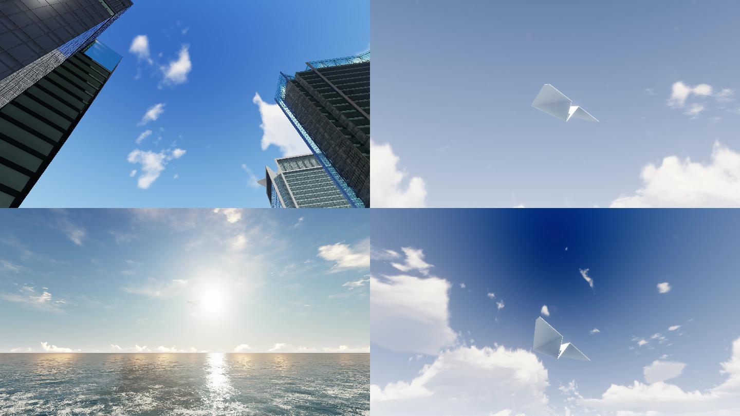 纸飞机飞过大海天空城市草地多镜头组合