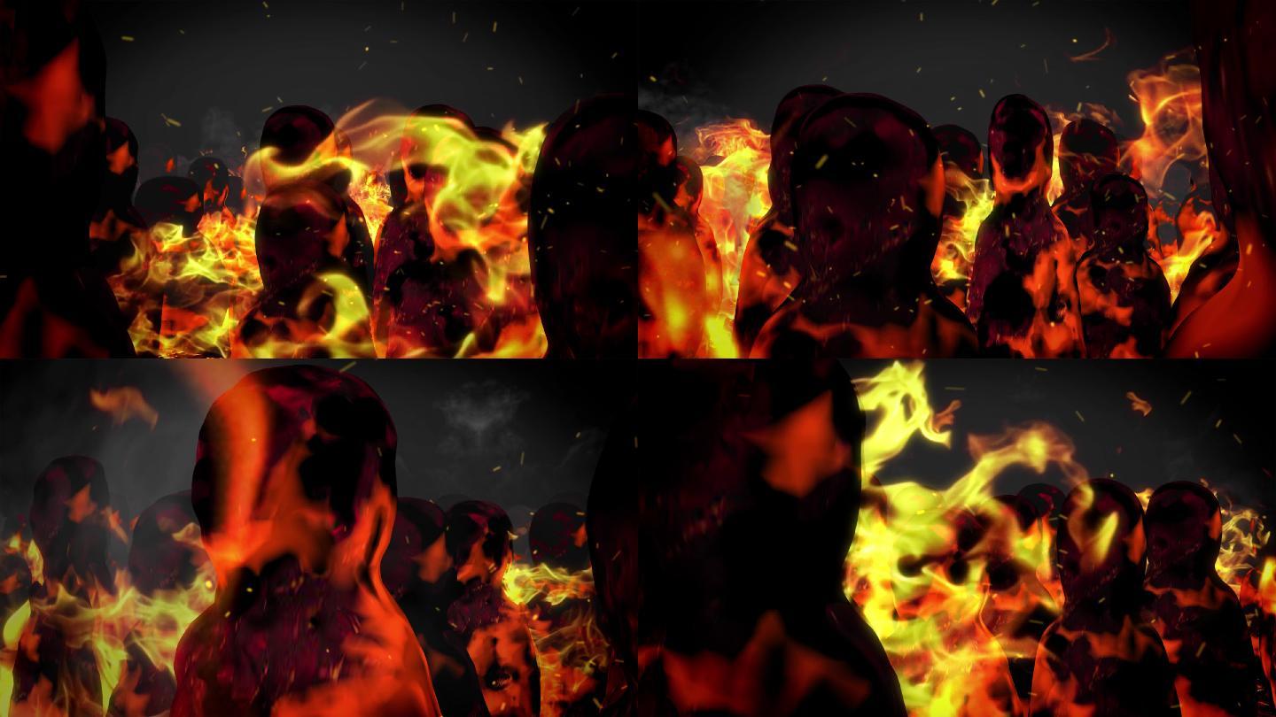 火焰燃烧 古代战争 火人 三维画面