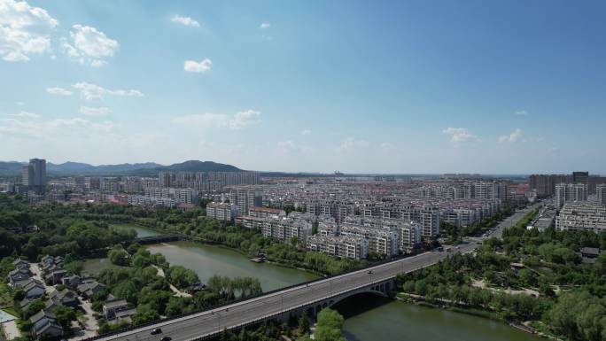 夏日航拍青州城市建筑桥梁风光