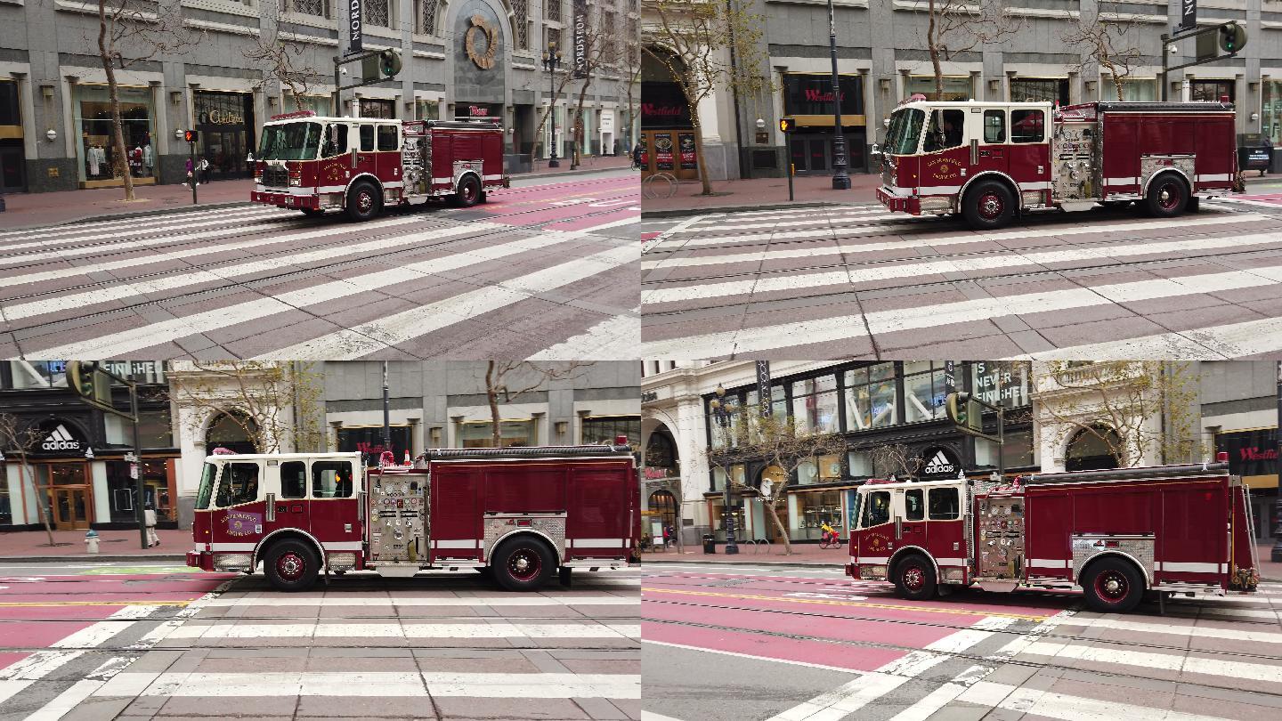 旧金山市中心的消防车。