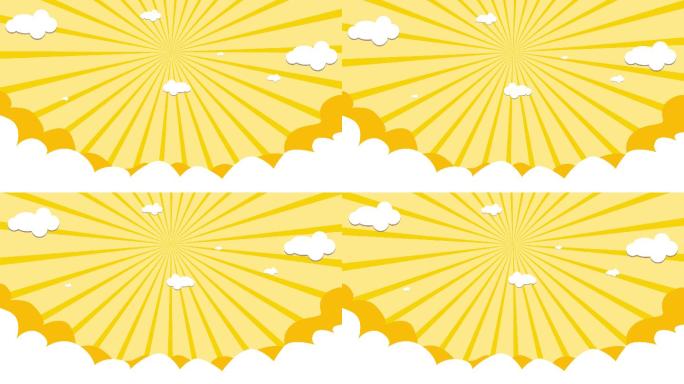 4k金色卡通放射白云动画标题背景ae模板