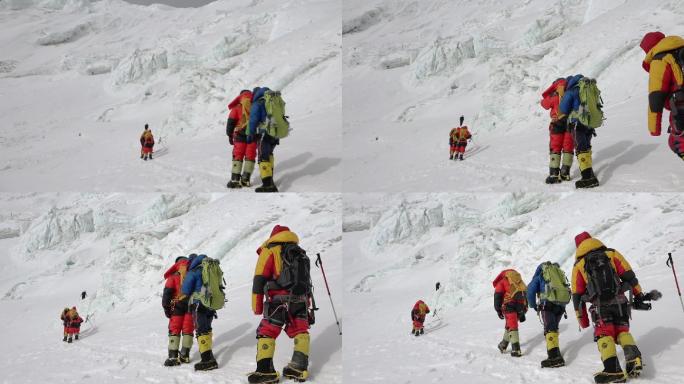 喜马拉雅山脉珠穆朗玛峰6600米处攀登者