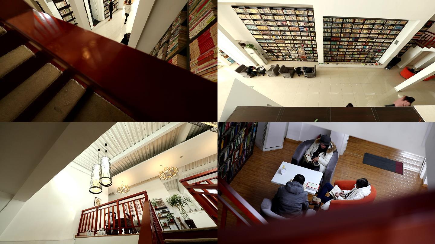 北京杂书馆室内坐着看书远景