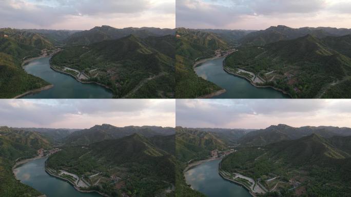 夏日黄昏青州泰和山仁河水库群山壮美风景