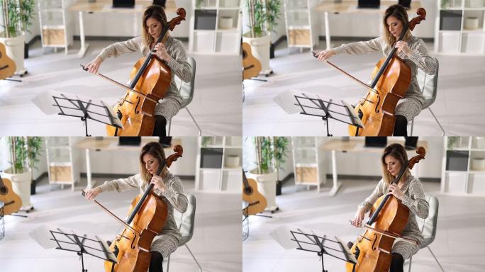 大提琴演奏乐器表演拉提琴美女艺术家