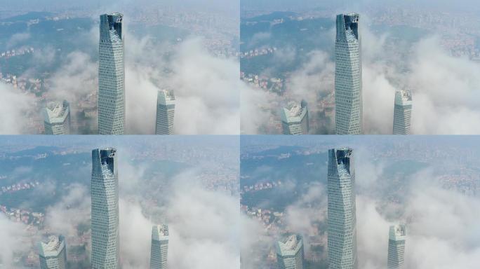 城市中的平流雾航拍4K视频