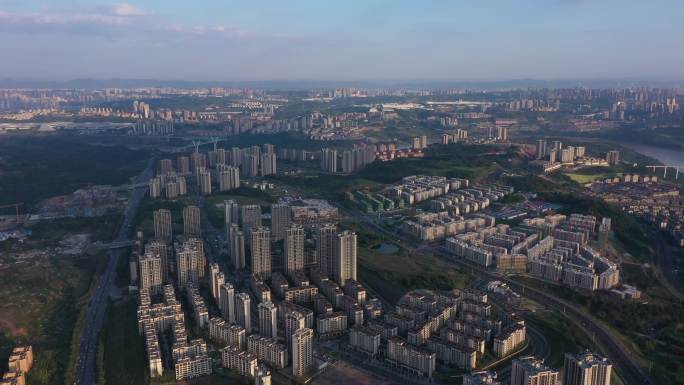 高空环绕航拍重庆蔡家自贸区全貌震撼空镜头