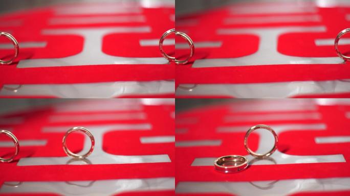 婚礼戒指拍摄对戒素材滚动的戒指