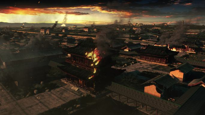 古代建筑 古代宫殿燃烧 战争 三维画面