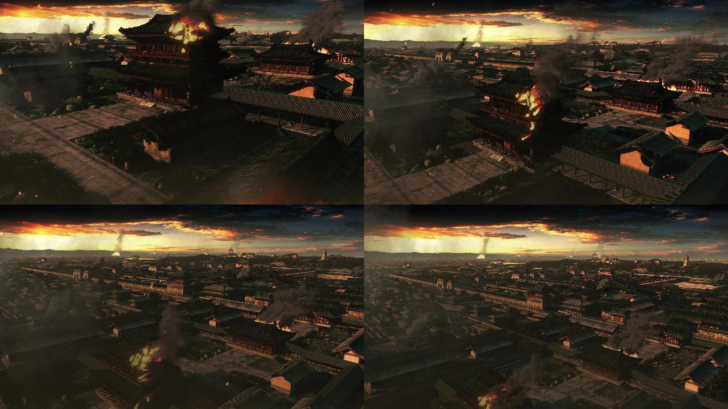 古代建筑 古代宫殿燃烧 战争 三维画面