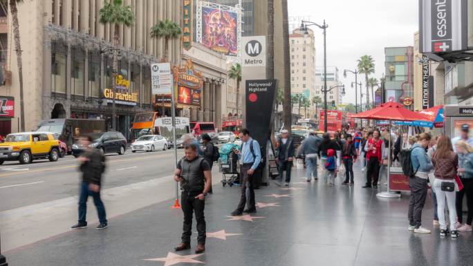 美国加利福尼亚州洛杉矶好莱坞时移人群行人游客