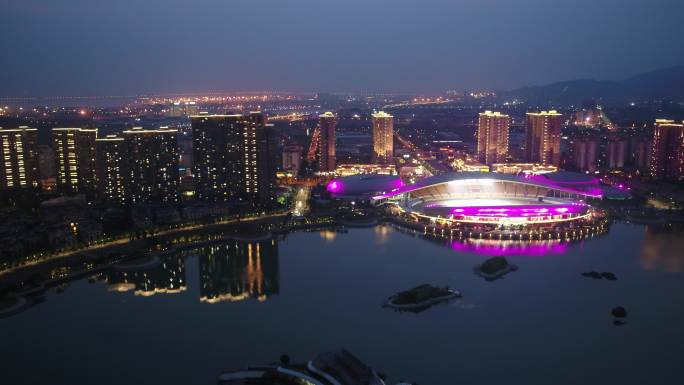 4k厦门海沧体育馆夜景航拍