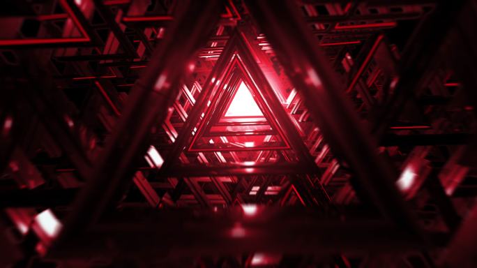 相机在抽象的未来三角形3D走廊中飞行