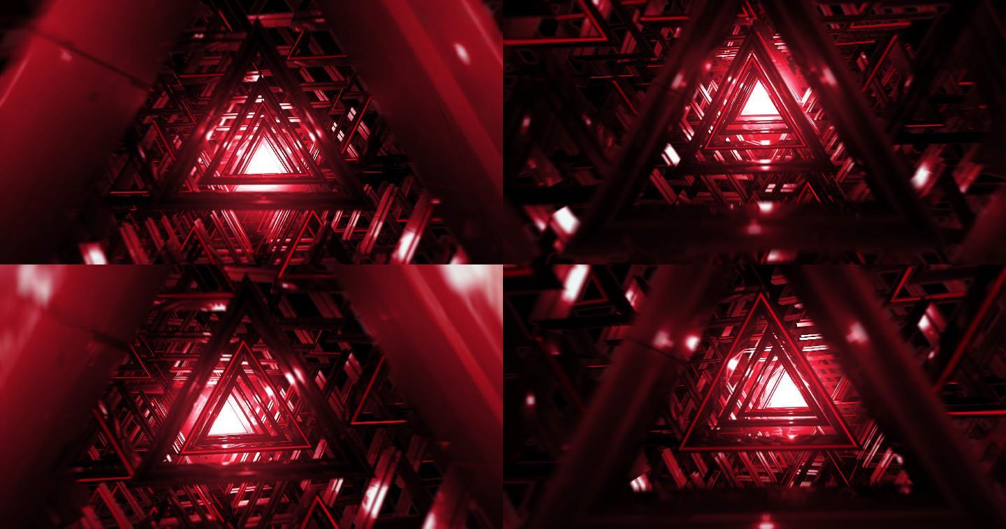 相机在抽象的未来三角形3D走廊中飞行