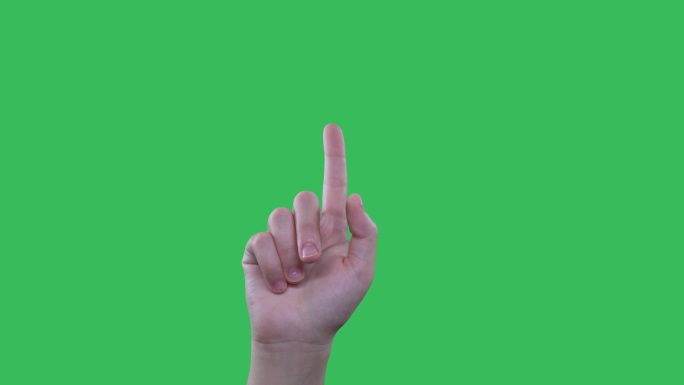 白人女性触摸屏手势。绿色屏幕上的4K女性手触摸屏手势