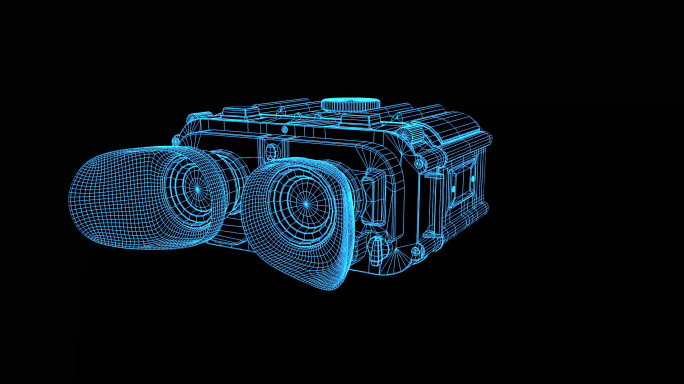 2k蓝色线框全息科技军用望远镜动画带通道