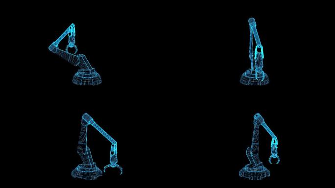 蓝色线框全息科技机械臂动画素材带通道