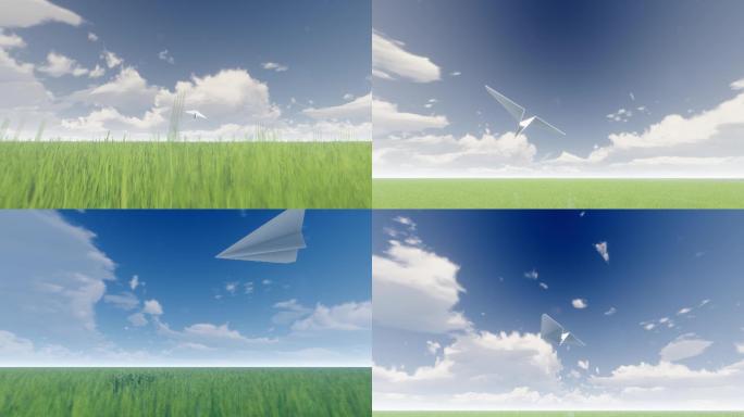 纸飞机飞过草地多镜头组合素材