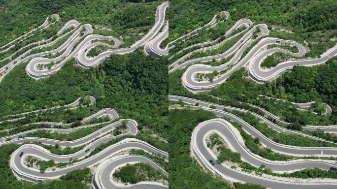 青州仰天山九龙盘蜿蜒山路夏日风景航拍