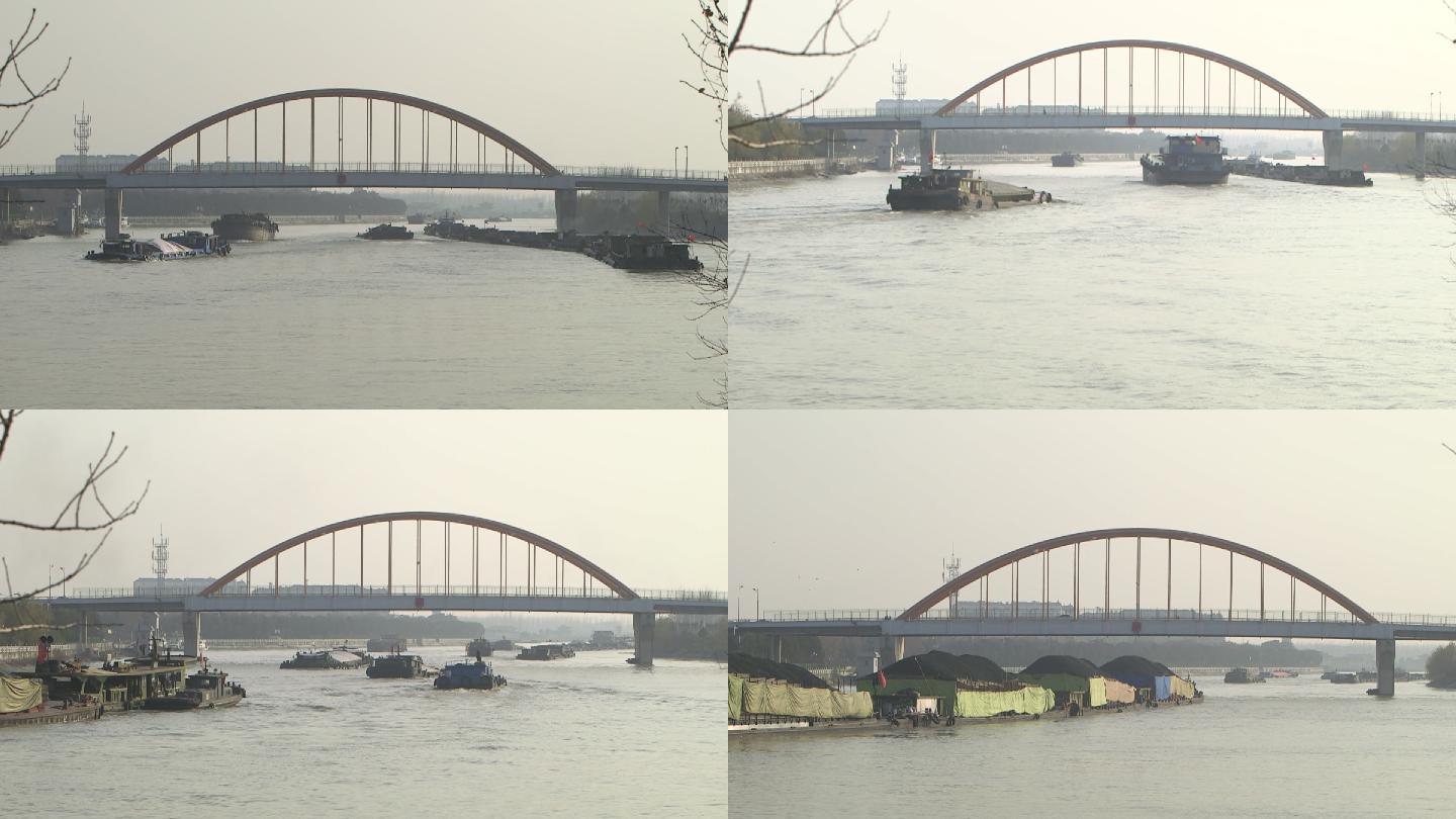 货轮货船运输河道长江大桥桥下空镜C016
