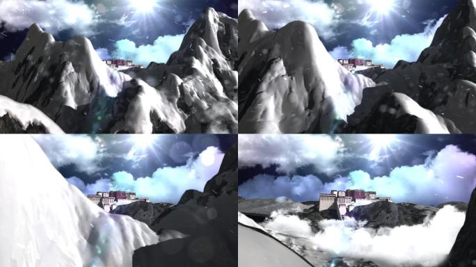 布达拉宫 雪山 西藏 三维画面