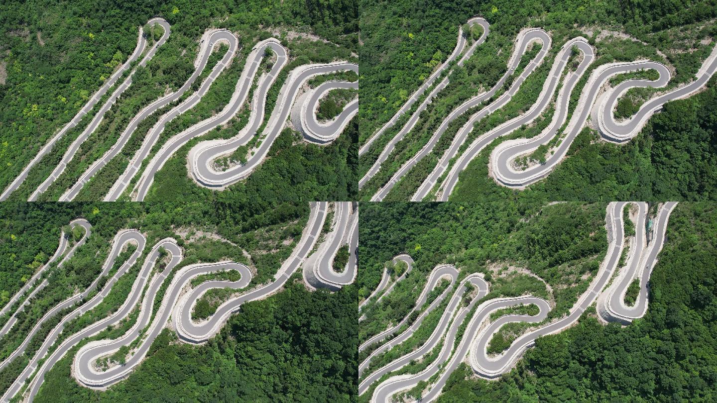 青州仰天山九龙盘蜿蜒山路夏日风景航拍