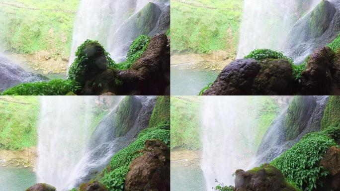 贵州黄果树瀑布幕飘动的水体串串水珠
