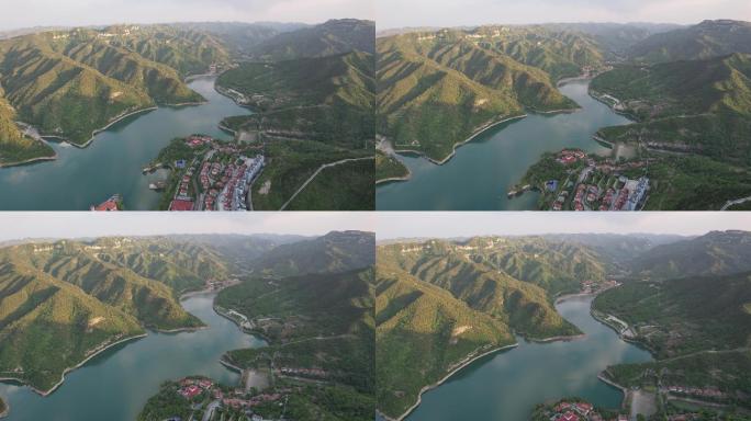 夏日黄昏青州泰和山仁河水库群山壮美风景
