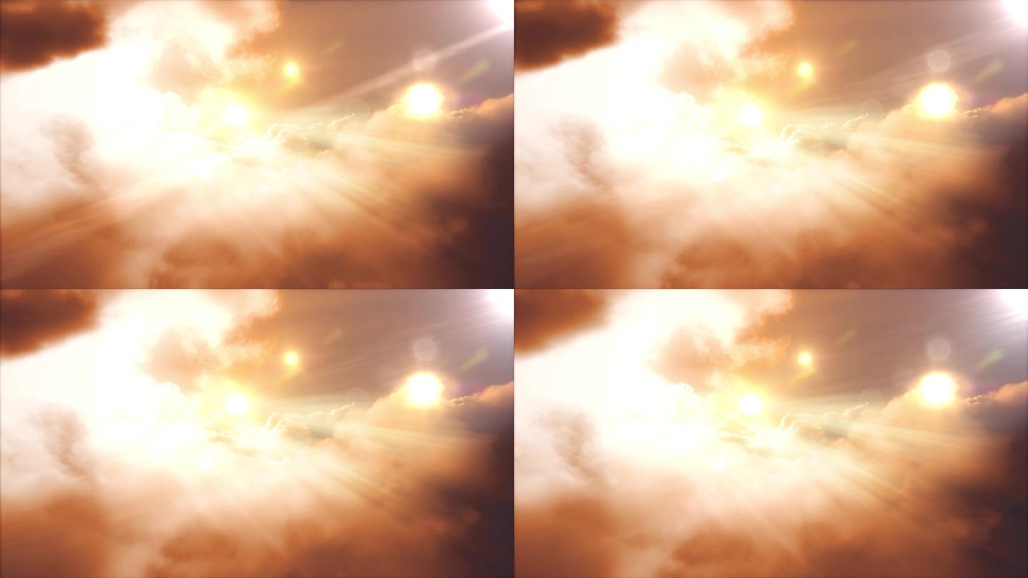 箭簇箭支划过天空 阳光透过云层 三维画面