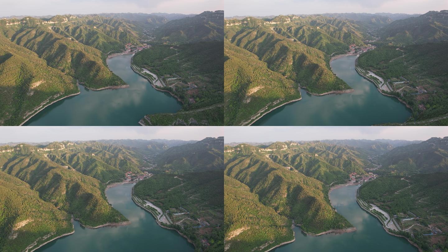 夏日黄昏青州泰和山仁河水库群山壮美风景