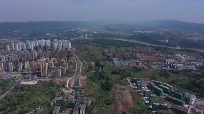 航拍蔡家发展建设空镜头