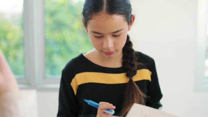 教室里的可爱女孩课外班复习