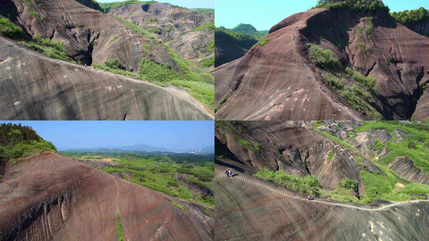 4k航拍湖南郴州市马皇丘大峡谷登山