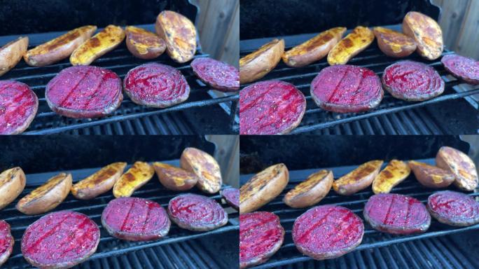烧烤熏制有机红甜菜和红薯科罗拉多州西部4K视频
