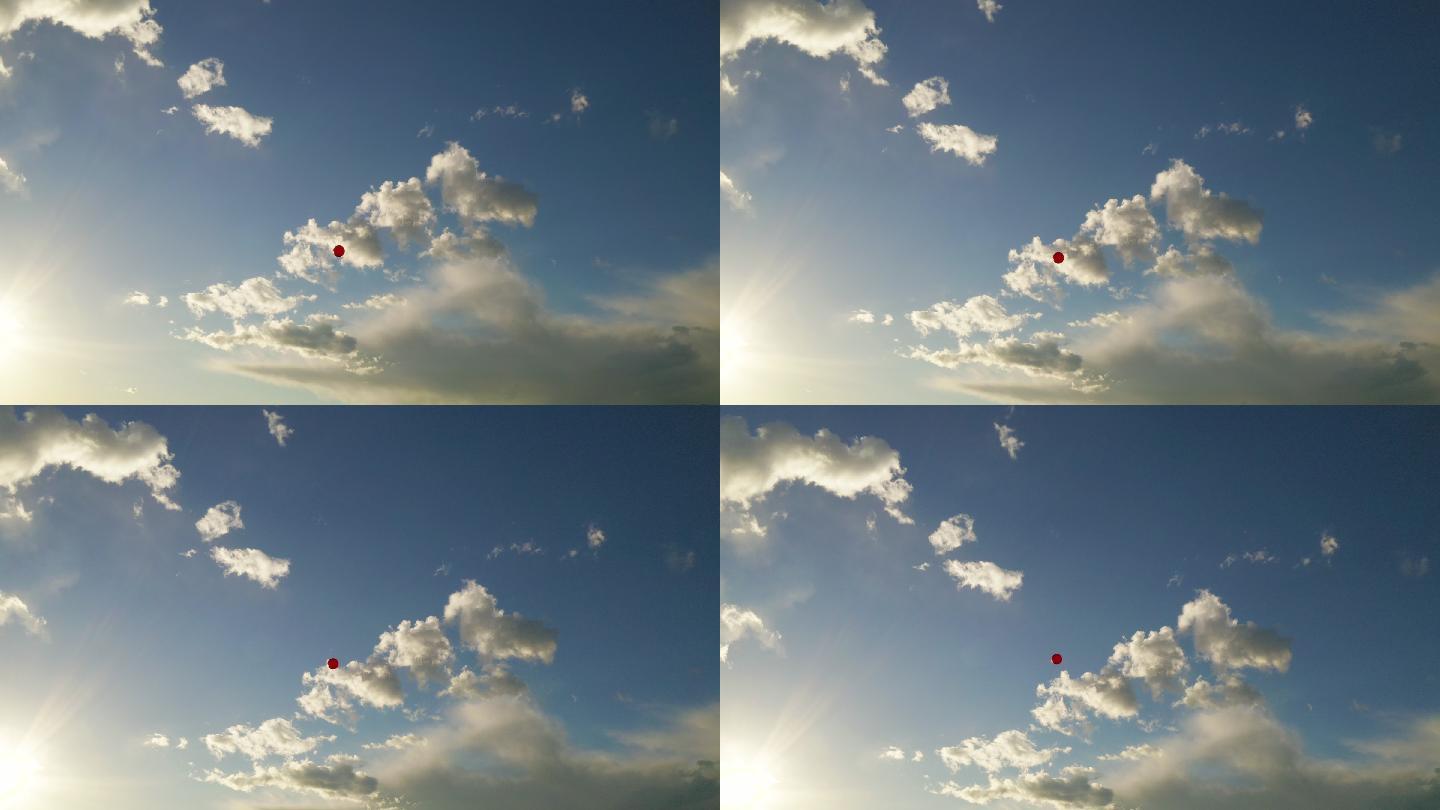 红色气球飘向天空蓝天白云阳光漂浮的气球空