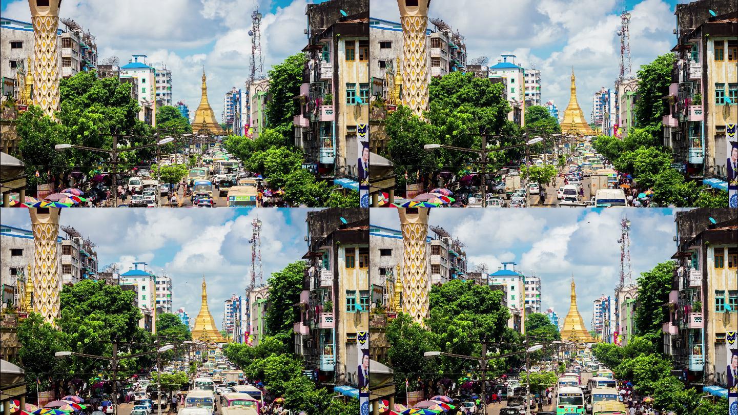 缅甸仰光苏乐塔的时间点视图