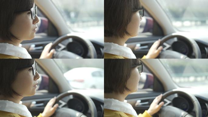 驾驶汽车的年轻女子肖像