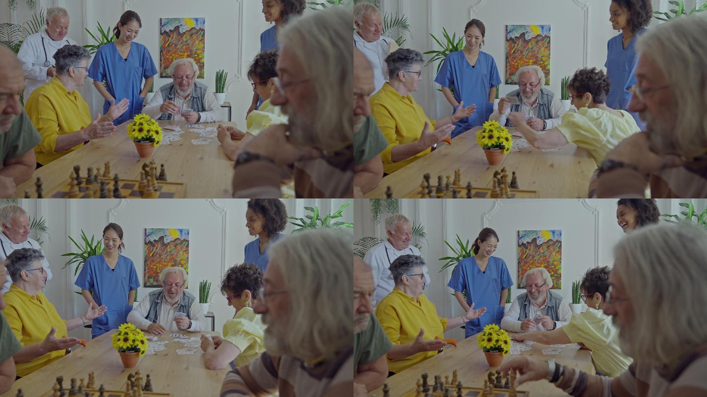 退休之家欢乐日休闲娱乐老人打牌玩牌