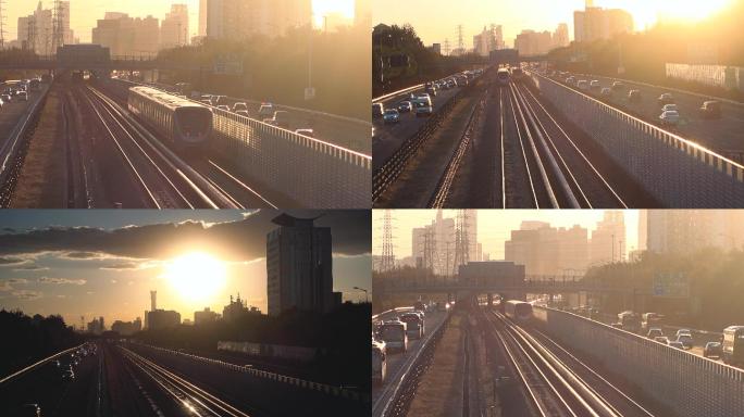 北京八通线地铁、北京地铁日落实拍