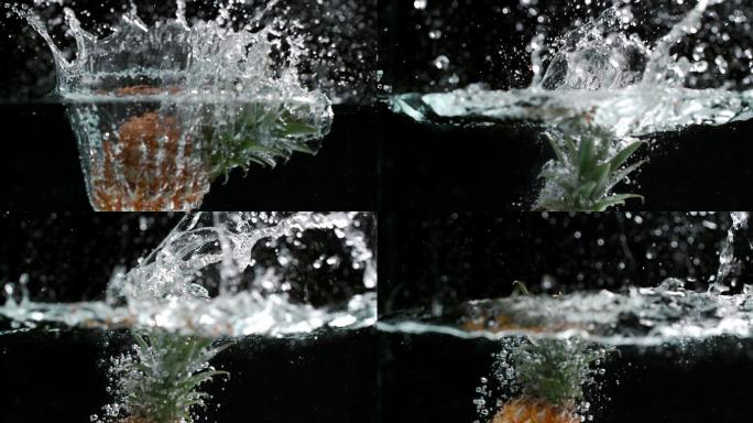 菠萝溅入水中的慢镜头
