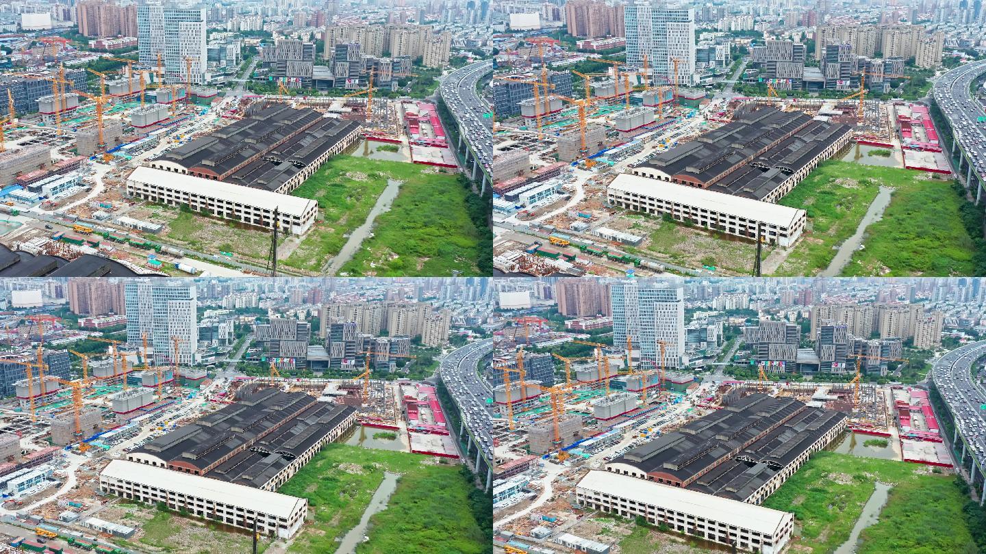 4K 上海汶水路建造中的大楼工地 航拍