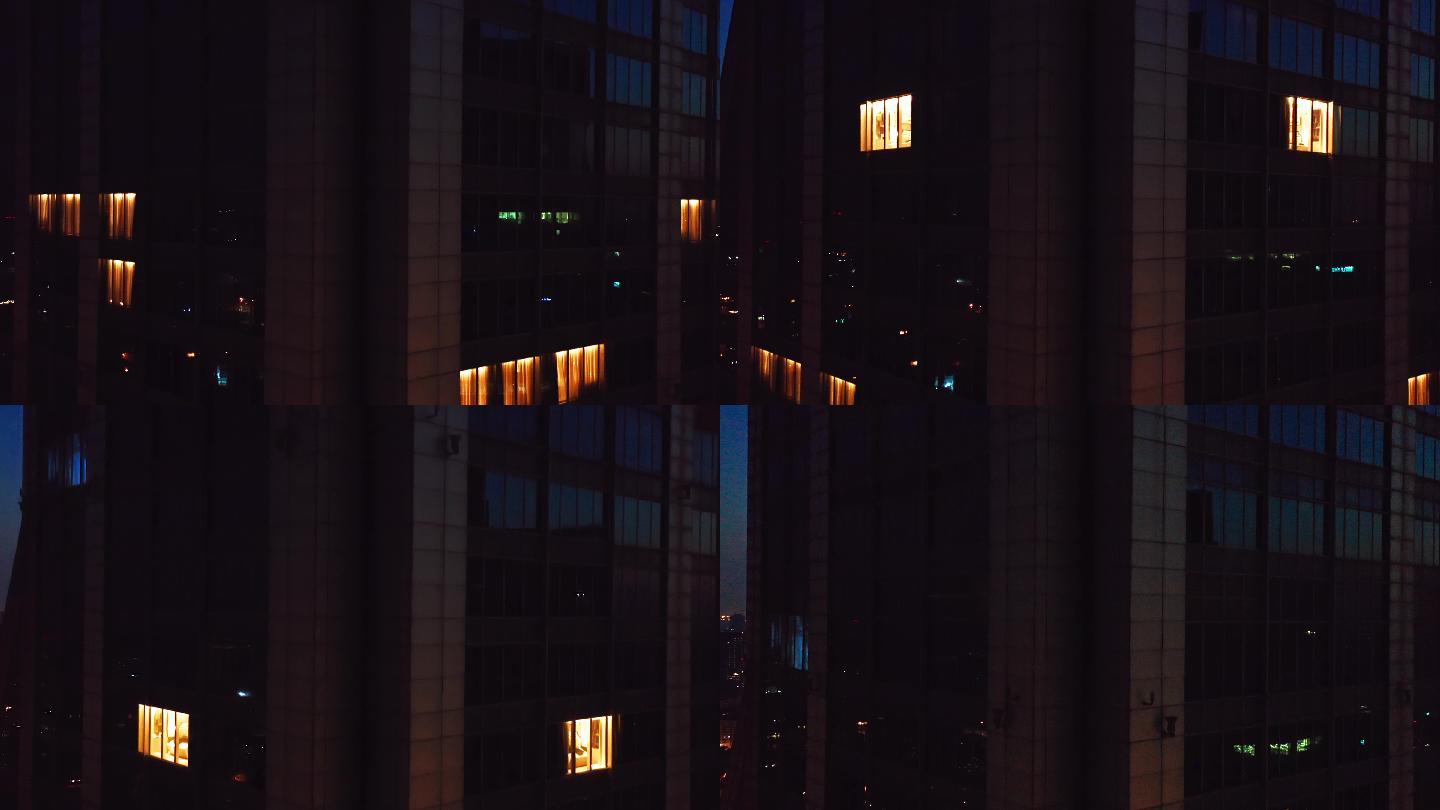 4K 上海夜晚缓缓升起航拍 拍摄大楼外部