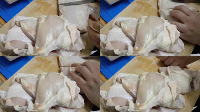 手切生鸡胸镜头食材切肉做菜