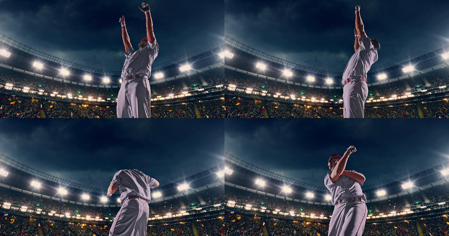 棒球表达积极情绪体育馆举手闪光灯