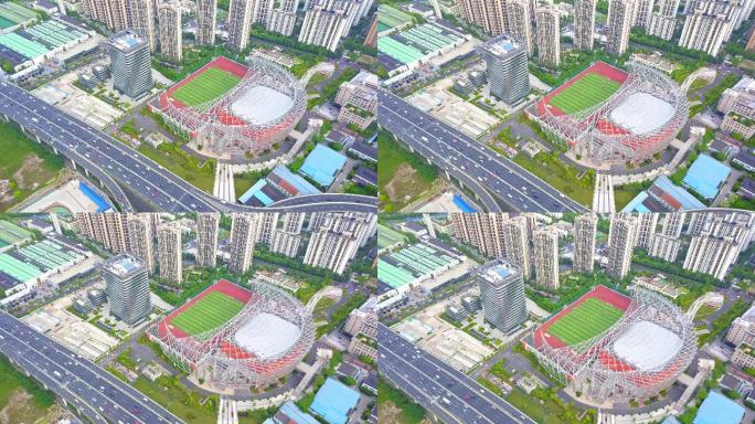4K 上海汶水路静安体育中心 俯拍航拍