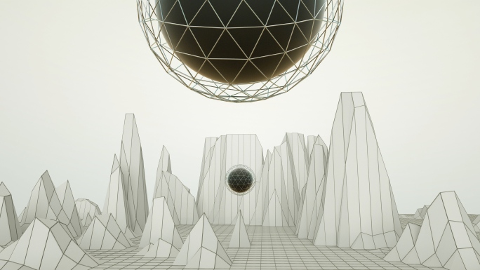 【4K时尚背景】平面立体山体球体旋转创意