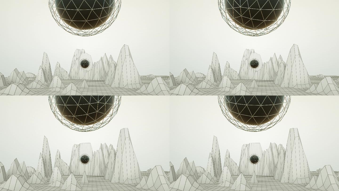 【4K时尚背景】平面立体山体球体旋转创意