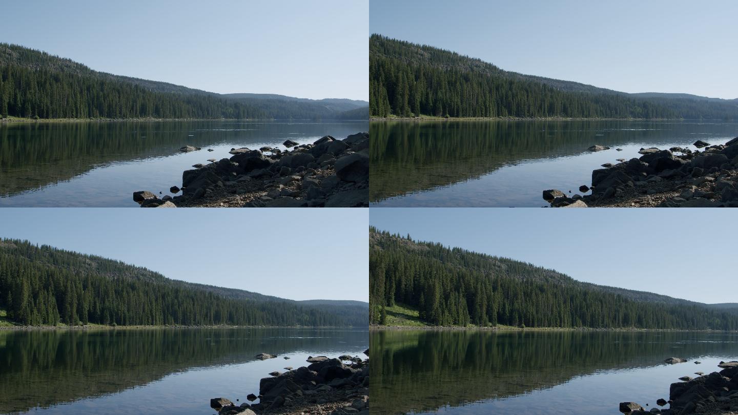 广角、宁静、宁静的夏日静水湖背景照片
