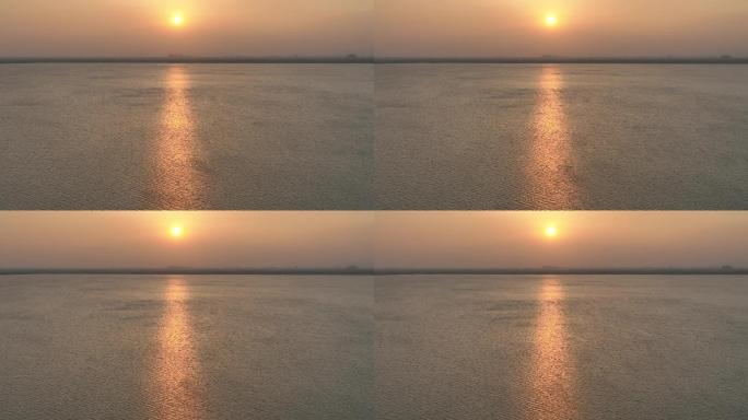 湖面阳光落日余晖航拍4k原始素材